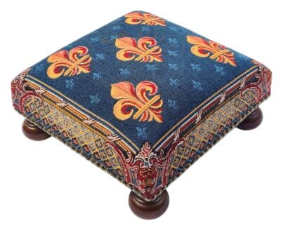 Fleur de Lys - Blue Tapestry Footstool - Last Piece Remaining!