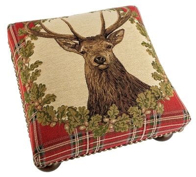 Stag Red Tartan Tapestry Footstool