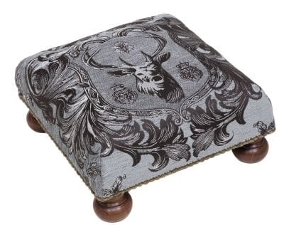 Regal Stag Silver Tapestry Footstool - Last Piece Remaining!