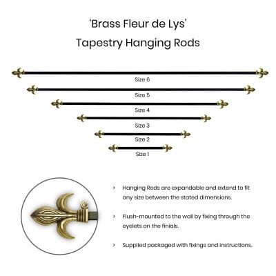 Tapestry Hanging Rod with Brass Fleur de Lys Finials