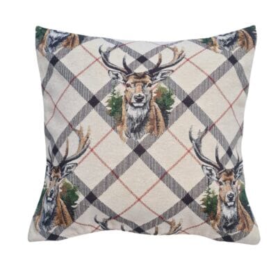 Scottish Stags Tapestry Cushion with Feather Filler - 46x46cm (18"x18") - Last Piece Remaining!