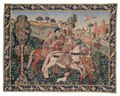 Departure for the Hunt (Blue Border) Loom Woven Tapestry - 2 Sizes Available