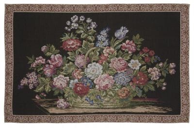 Floral Basket Black Loom Woven Tapestry - 138 x 175 cm (4'7" x 5'9") - Requires Rod Size 5