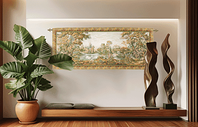 Riverside Landscape Loom Woven Tapestry - 90 x 215 cm (2′11" × 7′1") - Requires Rod Size 5 - Last Piece Remaining!