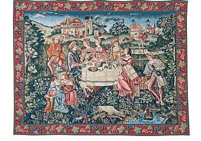 Country Picnic (Red Border) Loom Woven Tapestry - 2 Sizes Available