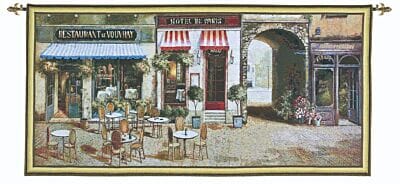 Paris Street Scene Loom Woven Tapestry - 86 x 178 cm (2'10" x 5'10") - Requires Rod Size 4