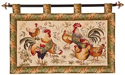 Country Hens Loom Woven Tapestry - 60 x 92 cm (2'0" x 3'0") - Requires Rod Size 2