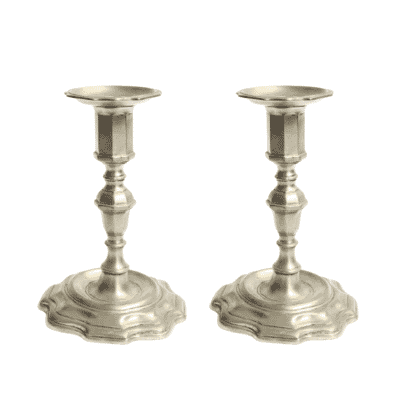 Pair of Pewter Candlestick Holders - Approx. H.15.5 x W.10 cm - Last Pieces Remaining!