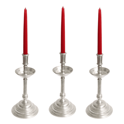 Set of 3 Pewter Candlestick Holders - Approx. H.31 x W.14 cm - Last Pieces Remaining!