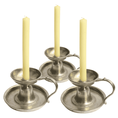 Set of 3 Pewter Chamber Candlestick Holders - Approx. H.10 x W.19 cm - Last Pieces Remaining!