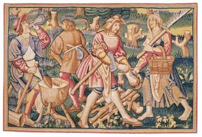Medieval Woodcutters Silkscreen Tapestry - 130 x 193 cm (4'3" x 6'4") - Requires Rod Size Size 5