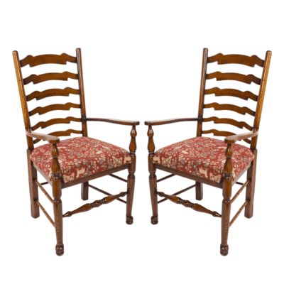 Pair of Ladderback Oak Carver with Upholstered Tapestry Seat - Last Pair Remaining!