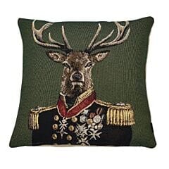 Admiral Stag Green Tapestry Cushion with Feather Filler - 33x33cm (13"x13")
