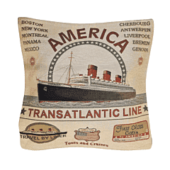 Transatlantic Voyage Tapestry Cushion with Feather Filler - 46x46cm (18"x18") - Last Piece Remaining!