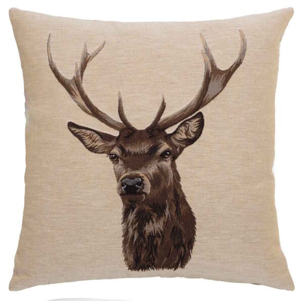Stag on Beige Regular Cushion with filler - 46x46cm (18