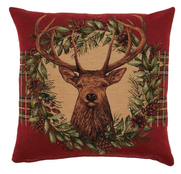 Stag's Head & Wreath Tapestry Cushion - 46x46cm (18