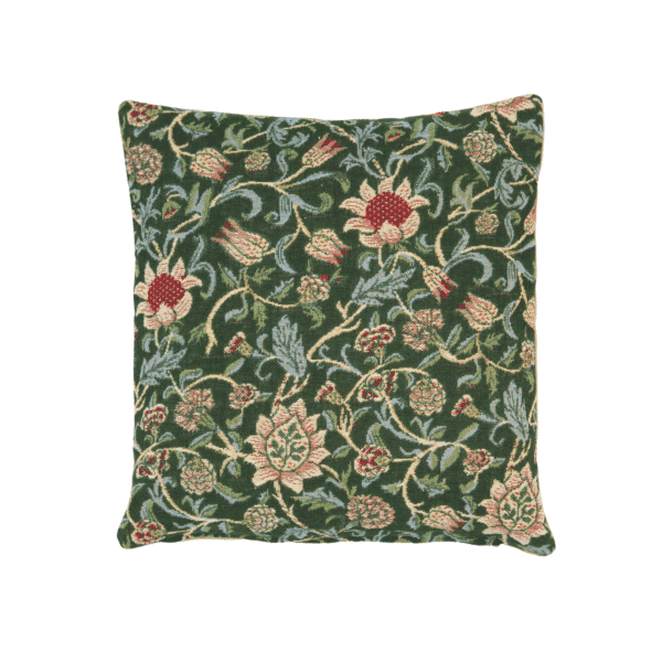 Evenlode Green Tapestry Cushion with Feather Filler - 33x33cm (13
