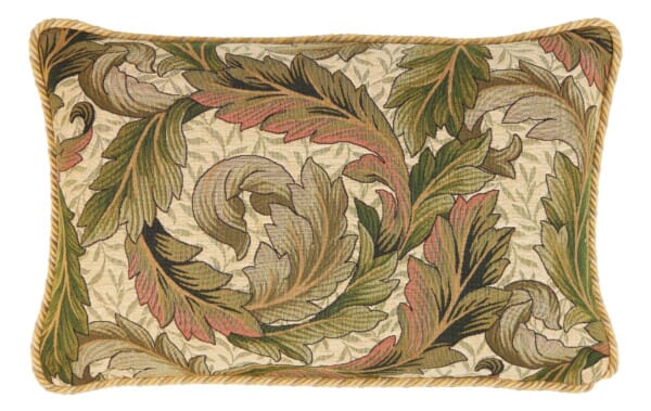 Acanthus & Lily Summer Tapestry Cushion with Gold Rope Cord - 33x55cm (13