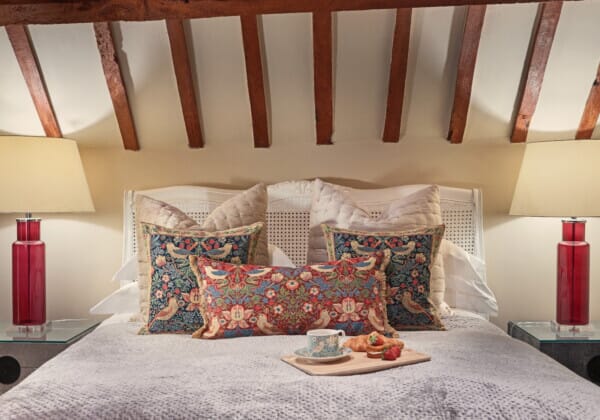 Strawberry Thief Red Tapestry Cushion with Gold Fringe - 33x60cm (13