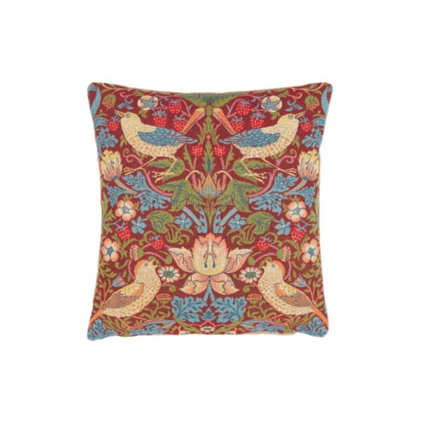 Strawberry Thief Red Tapestry Cushion with Feather Filler - 33x33cm (13