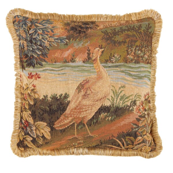 Verdure Bird with fringe Woolblend Tapestry Cushion - 48x48cm (19