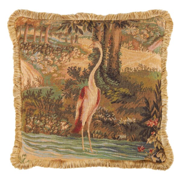 Verdure Heron with fringe Woolblend Tapestry Cushion - 48x48cm (19