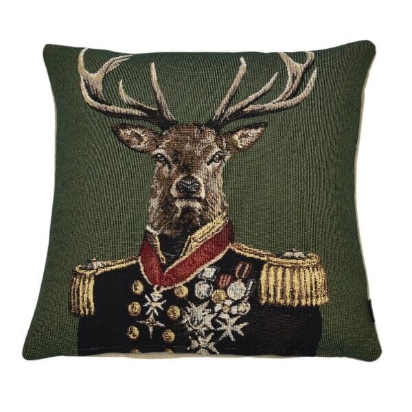 Admiral Stag Green Tapestry Cushion with Feather Filler - 33x33cm (13