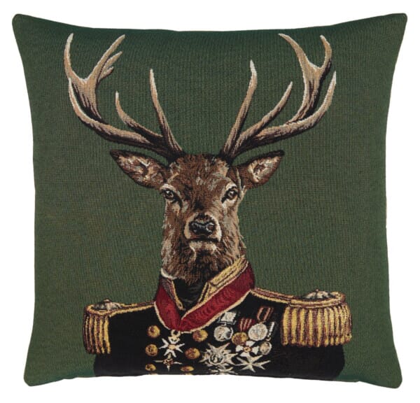 Admiral Stag Green Tapestry Cushion with filler - 46x46cm (18