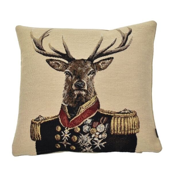 Admiral Stag Beige Tapestry Cushion with Feather Filler - 33x33cm (13