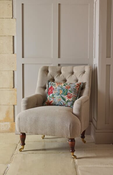 Tropical Flowers Tapestry Cushion with Grey Fringe - 33x46cm (13