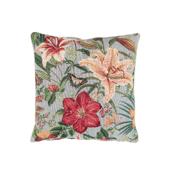Tropical Flowers Tapestry Cushion with Feather Filler - 33x33cm (13