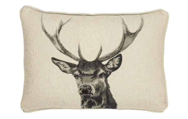 Country Linen Stag Piped Tapestry Cushion with Feather Filler - 33x45cm (13