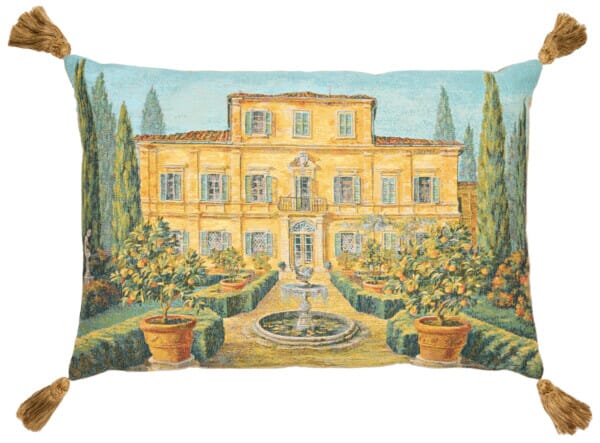 Villa in Tuscany Large Tapestry Cushion with Gold Tassels - 46x60cm (18