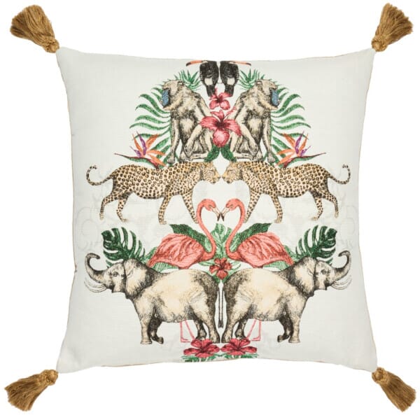 Exotic Animals Cushion with Gold Tassels- 60x60cm (24