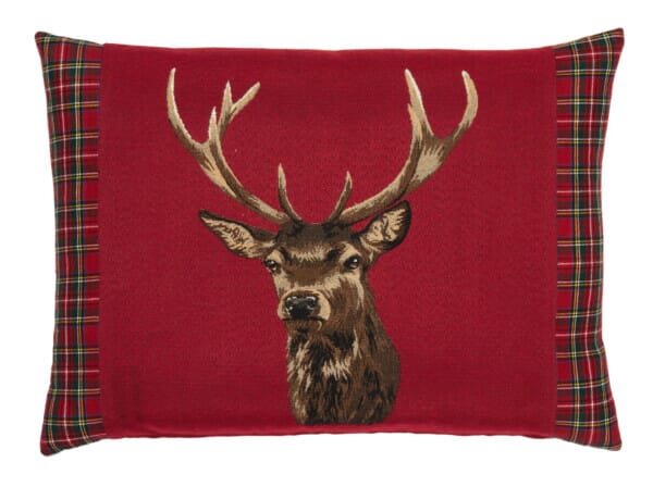 Scottish Stag Red Tartan Cushion with Tartan sides - 45x60cm (18