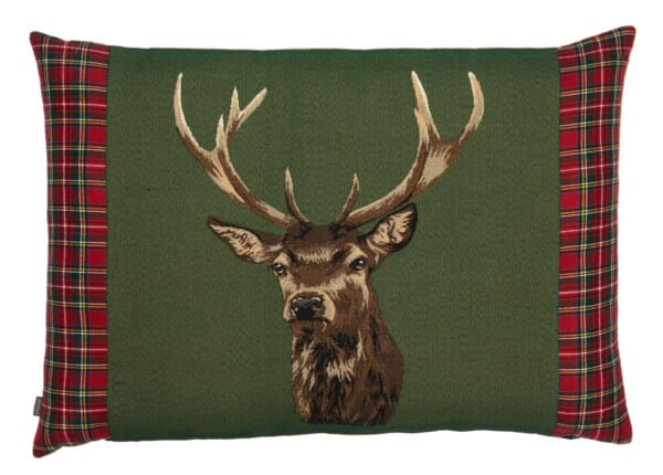 Scottish Stag Green Tartan Cushion with Tartan sides - 45x60cm (18