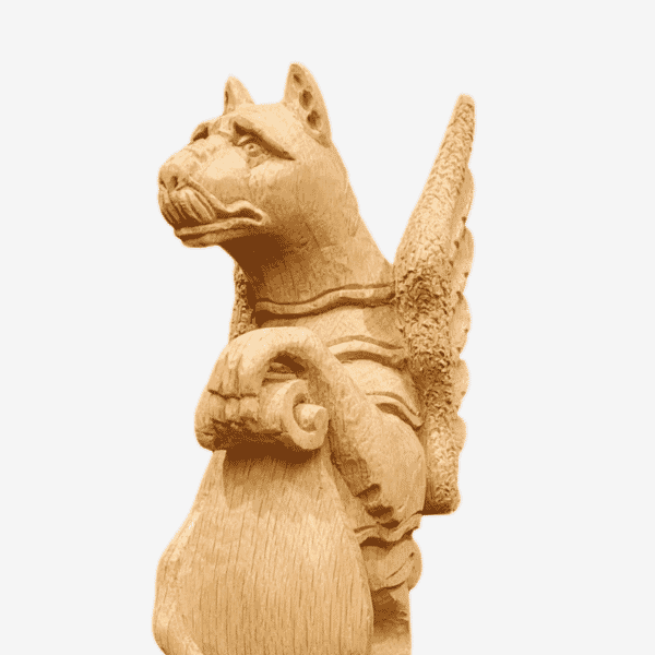 Set of 3 - Solid Oak Hand-Carved Griffin, Lion & Wyevern Heraldic Beasts