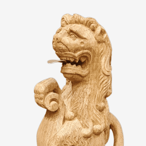 Set of 3 - Solid Oak Hand-Carved Griffin, Lion & Wyevern Heraldic Beasts