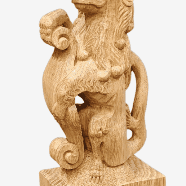 Set of 3 - Solid Oak Hand-Carved Griffin, Lion & Wyevern Heraldic Beasts