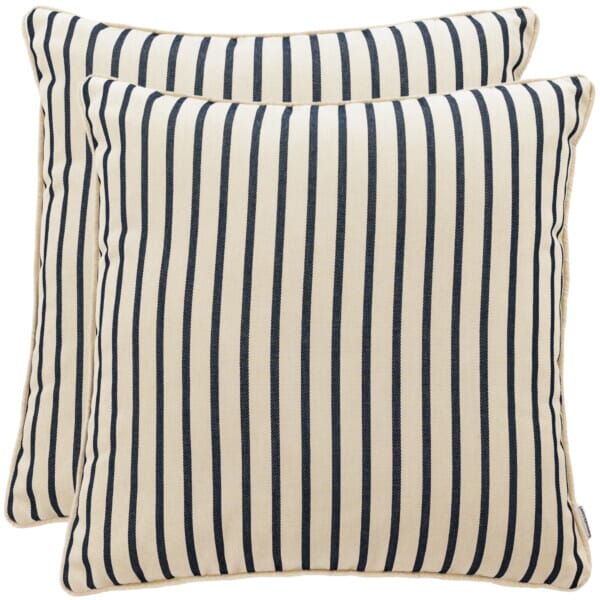 Pair of Ocean Stripe Large Piped Woven Outdoor Cushions - 55 x 55 cm (22