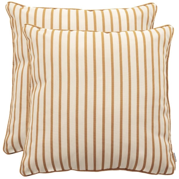Pair of Ochre Stripe Large Piped Woven Outdoor Cushions - 55 x 55 cm (22