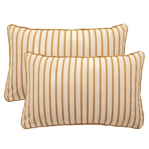 Pair of Ochre Stripe Oblong Piped Woven Outdoor Cushions - 40 x 60 cm (16