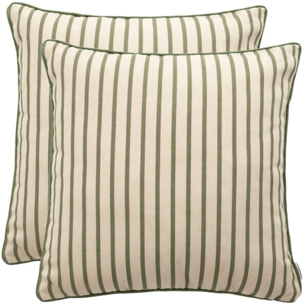 Pair of Olive Stripe Large Piped Woven Outdoor Cushions - 55 x 55 cm (22