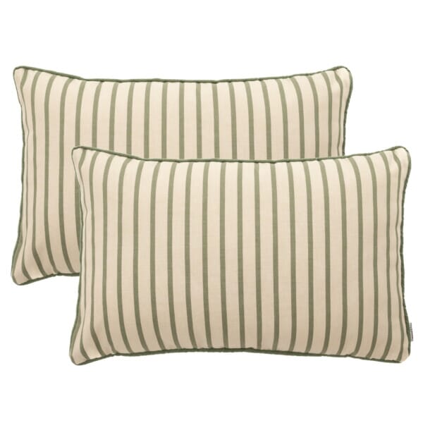 Pair of Olive Stripe Oblong Piped Woven Outdoor Cushions - 40 x 60 cm (16
