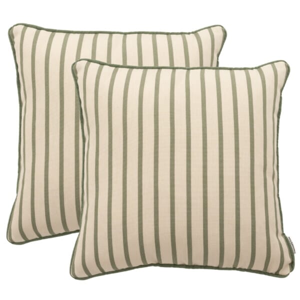 Pair of Olive Stripe Regular Piped Woven Outdoor Cushions - 42 x 42 cm (17