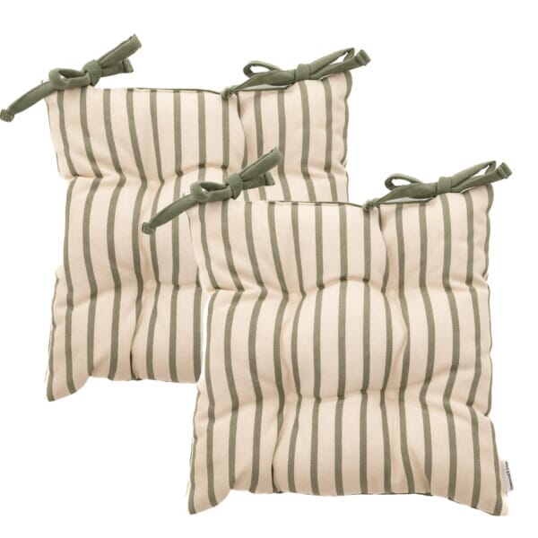 Olive Stripe Woven Outdoor Seat Cushions - Set of 2 - 40 x 40 cm (16