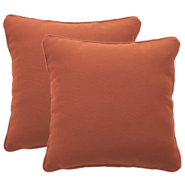 Pair of Terracotta Plain Regular Piped Woven Outdoor Cushions - 42 x 42 cm (17