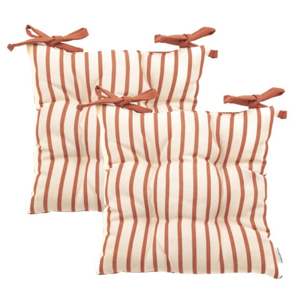 Terracotta Stripe Woven Outdoor Seat Cushions - Set of 2 - 40 x 40 cm (16