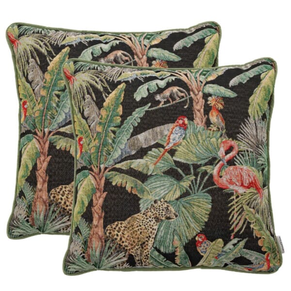 Pair of Tropical Regular Piped Woven Outdoor Cushions - 42 x 42 cm (17