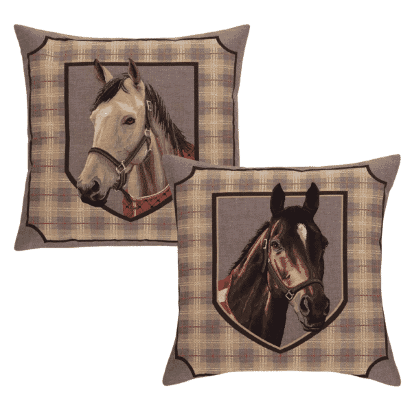 Pair of Horse Tapestry Cushions with Feather Filler - 46x46cm - Save £20